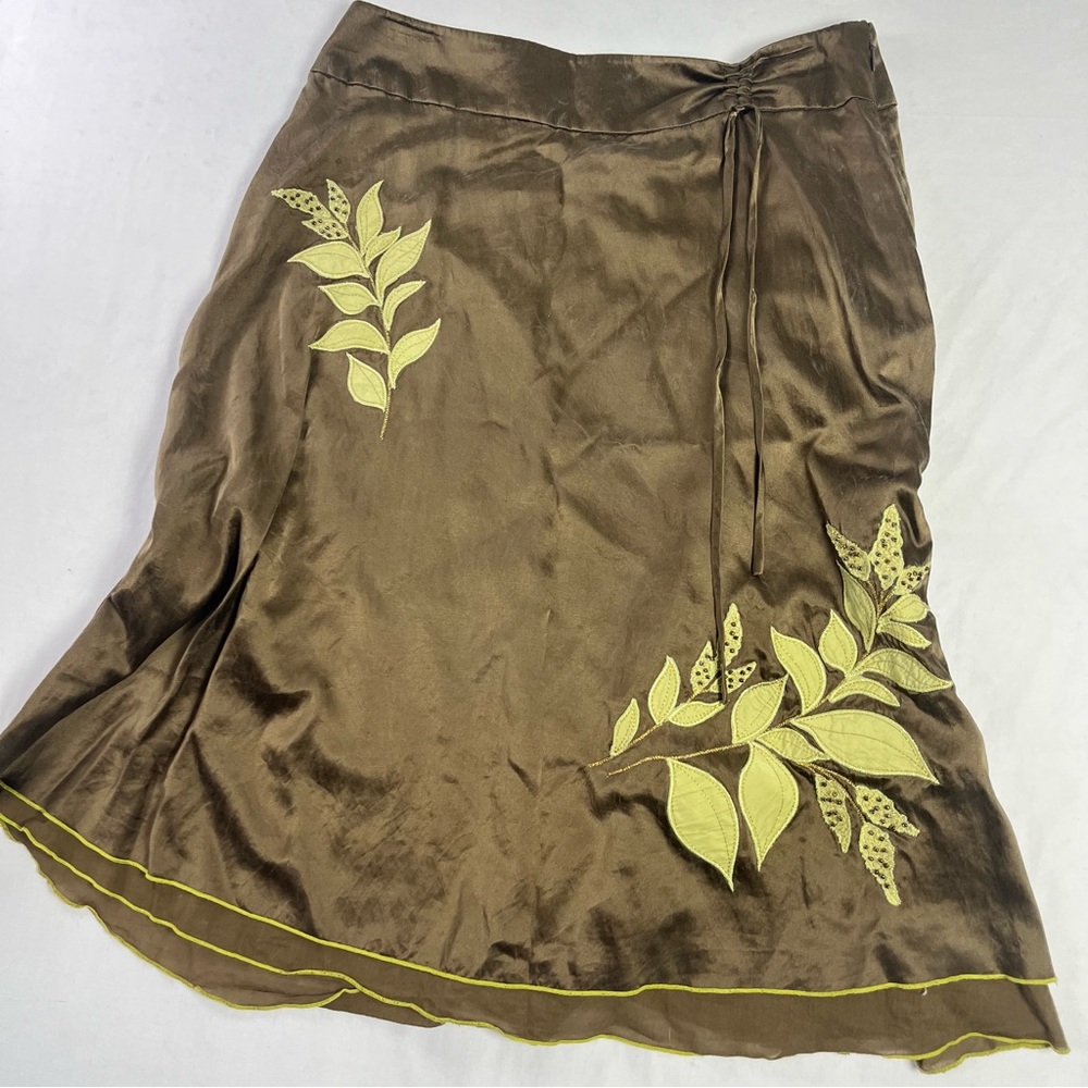 Y2K Boho Liz Claiborne Silk Blend Satin Skirt Beaded Sequin Islander